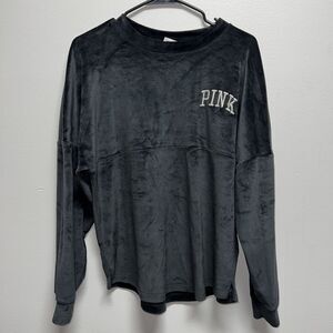 Victoria’s Secret Pink velour varsity crewneck pullover black womens size XS